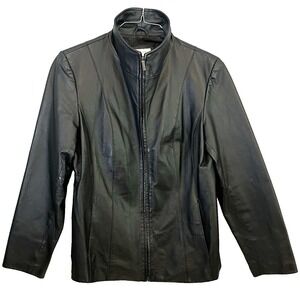 East 5th Women's‎ Black Leather Moto Jacket Zip Front Minimalist M